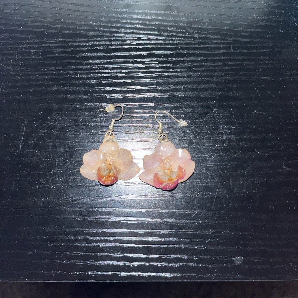 Handmade pressed orchid earrings